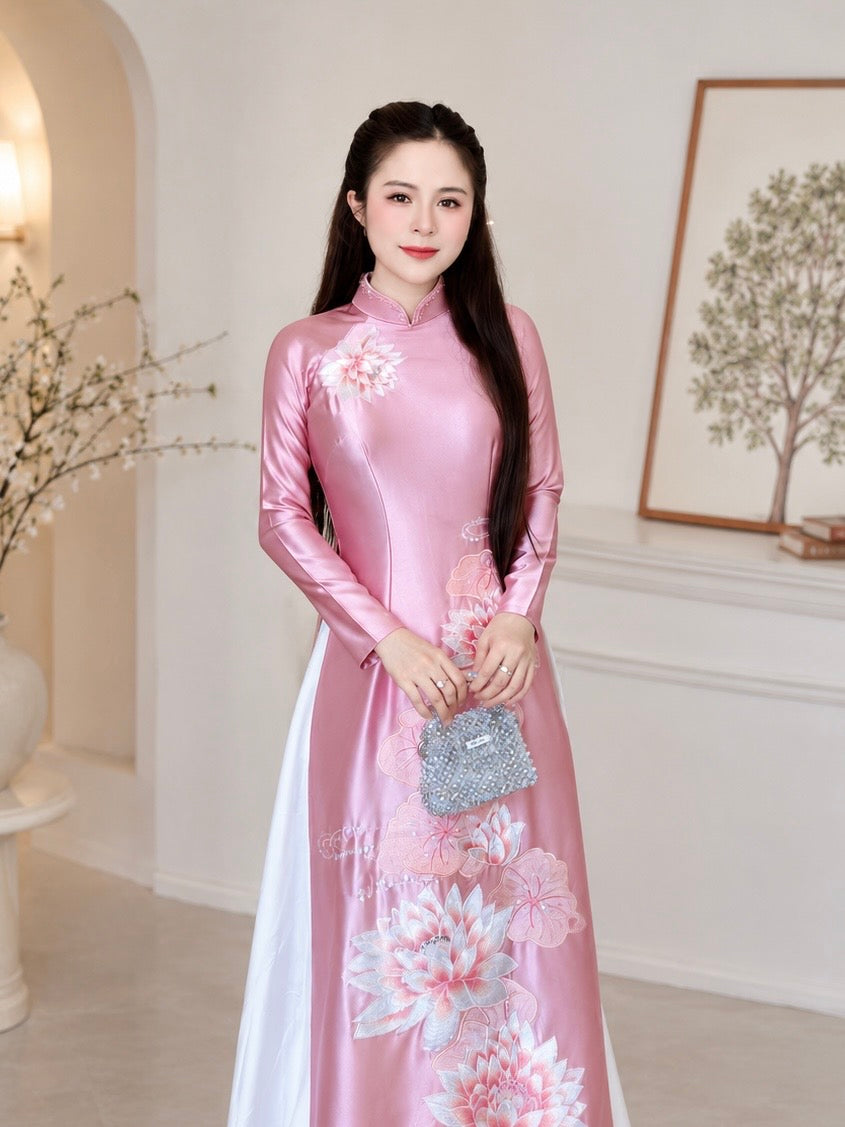 Traditional Valentino Áo Dài Lotus - soft pink