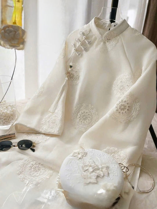 Brocade Silk Ao Dai Set – Ivory White