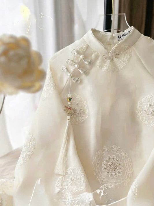 Brocade Silk Ao Dai Set – Ivory White