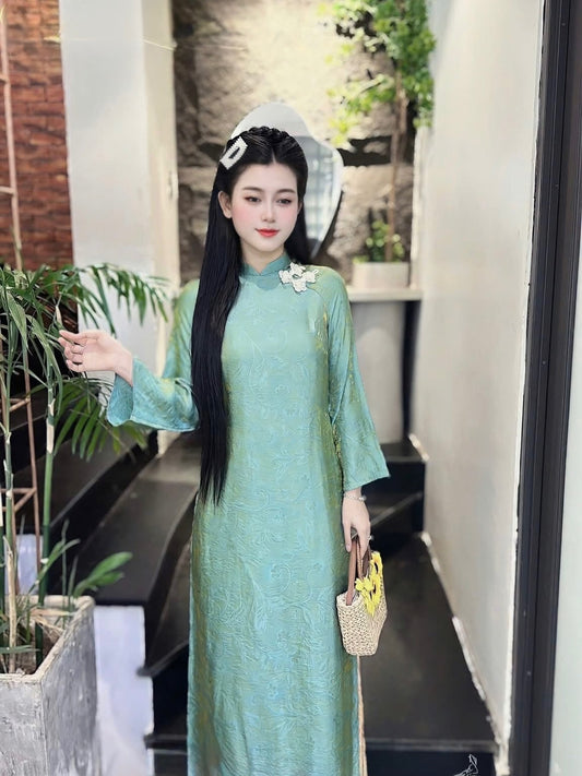 Modern Relaxed-Fit Tencel Silk Ao Dai Set – Soft Teal