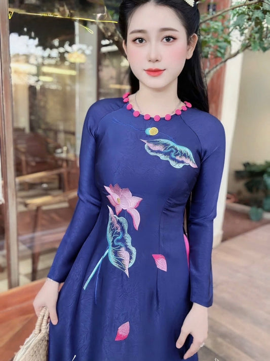 Indo Silk Ao Dai Set – Navy Blue