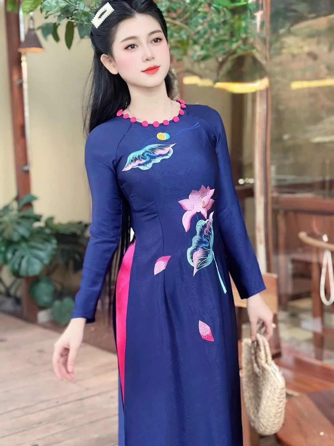 Indo Silk Ao Dai Set – Navy Blue