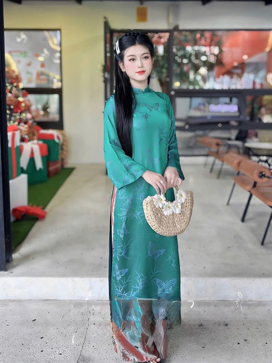 Modern Hà Nam Silk Ao Dai Set – Olive Green
