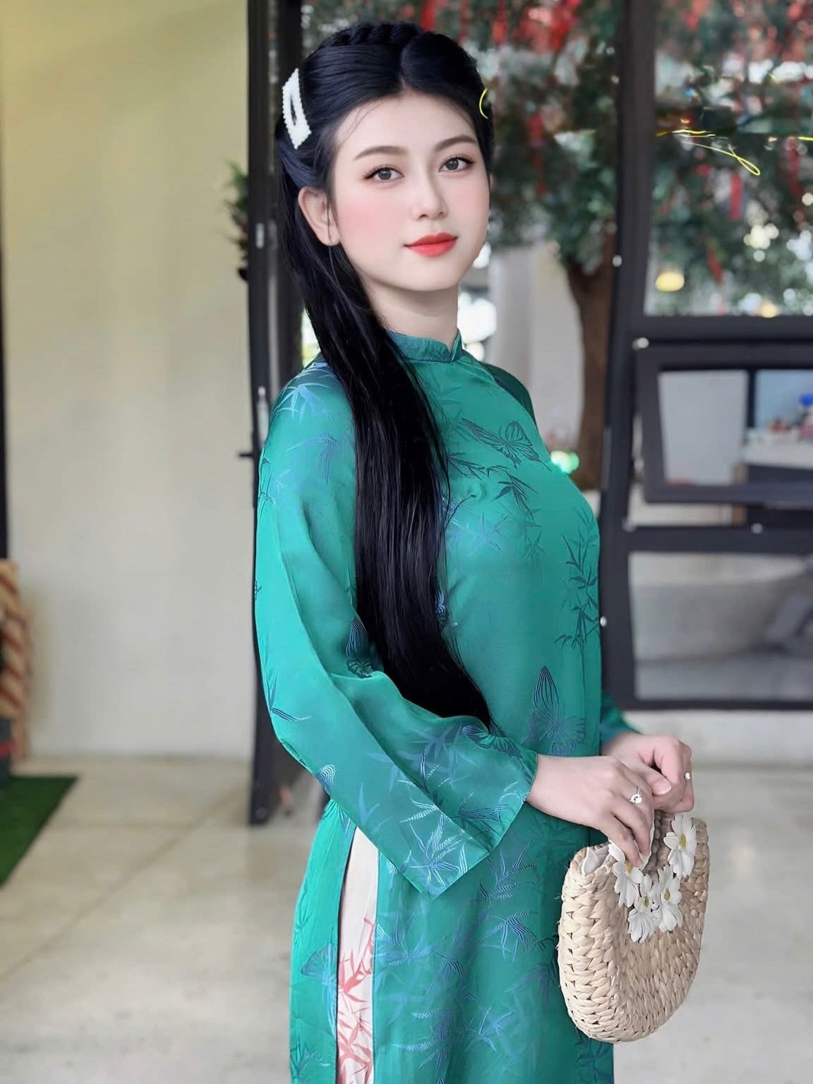 Modern Hà Nam Silk Ao Dai Set – Olive Green