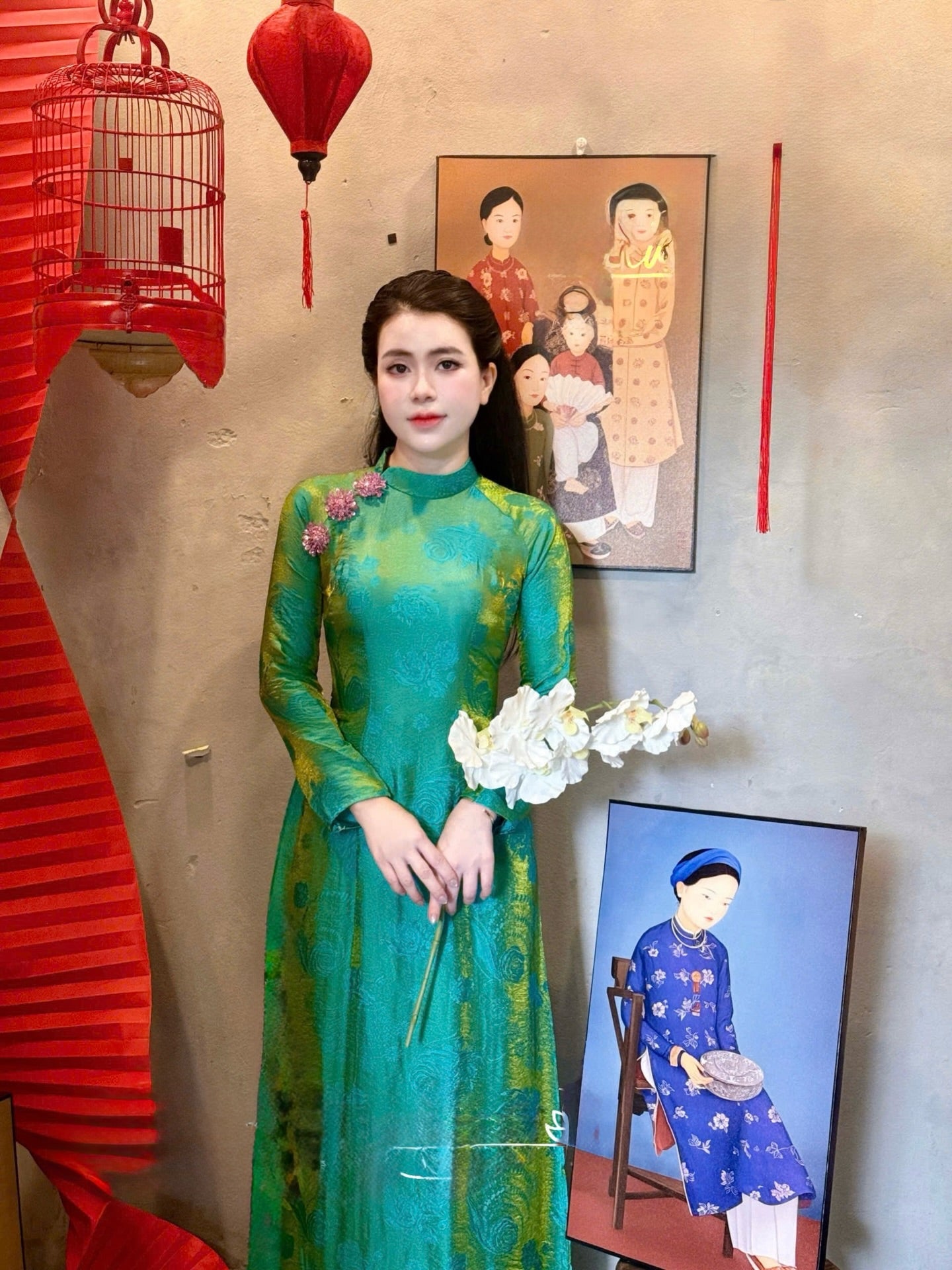 Tencel Silk Ao Dai Set – Forest Green