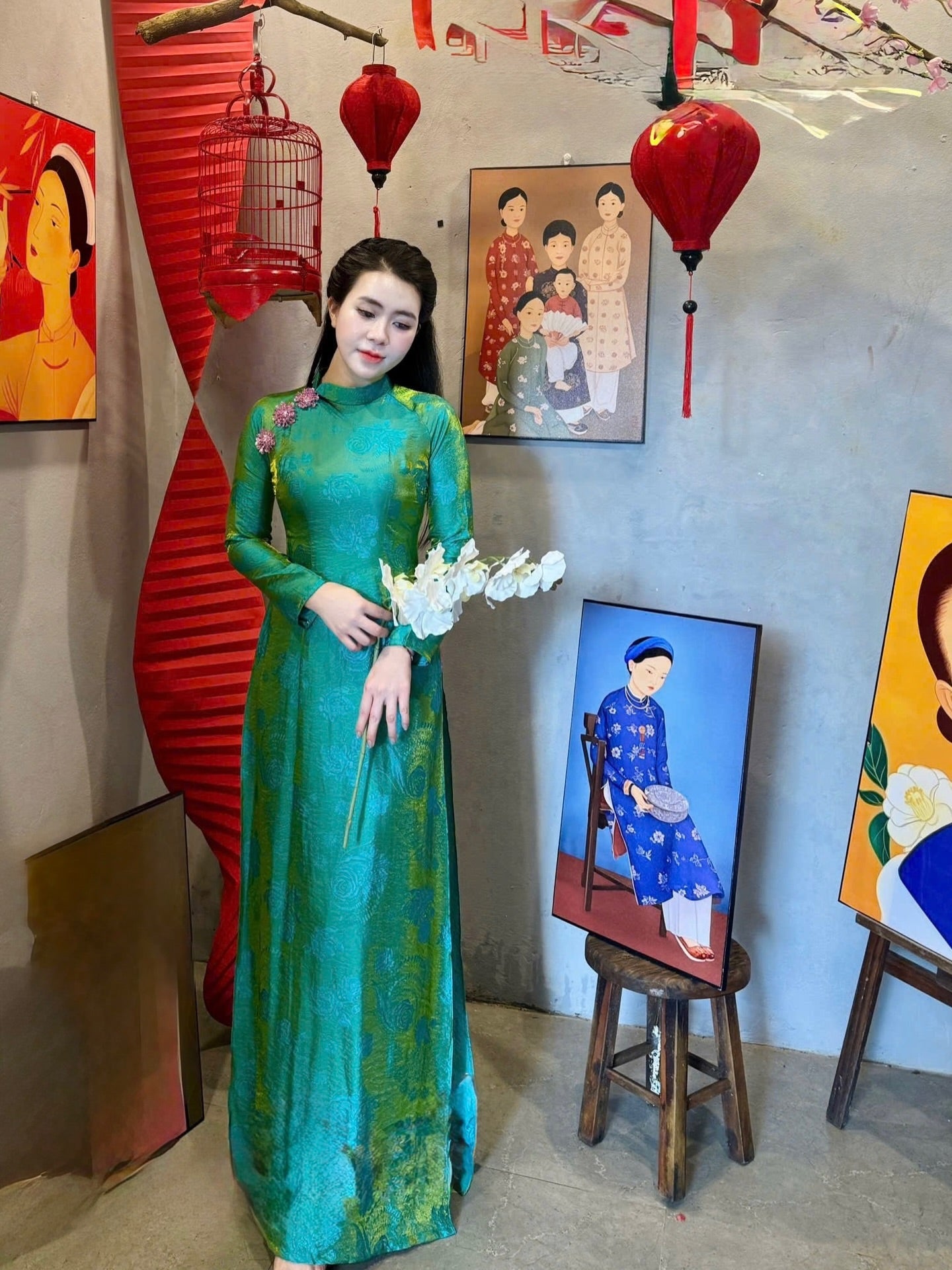 Tencel Silk Ao Dai Set – Forest Green