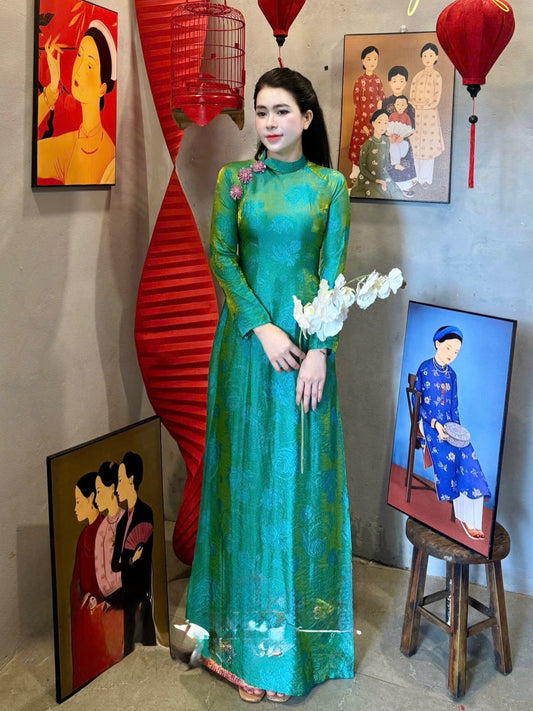 Tencel Silk Ao Dai Set – Forest Green
