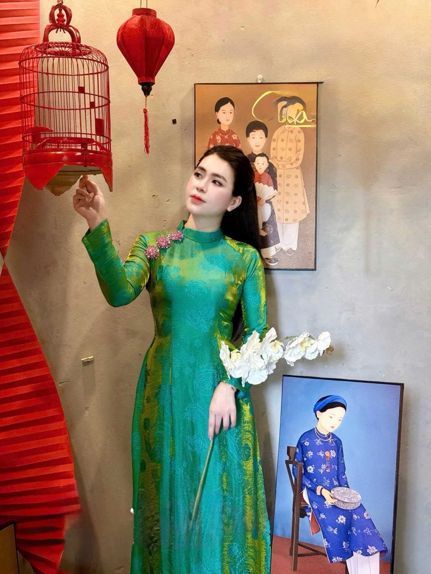 Tencel Silk Ao Dai Set – Forest Green