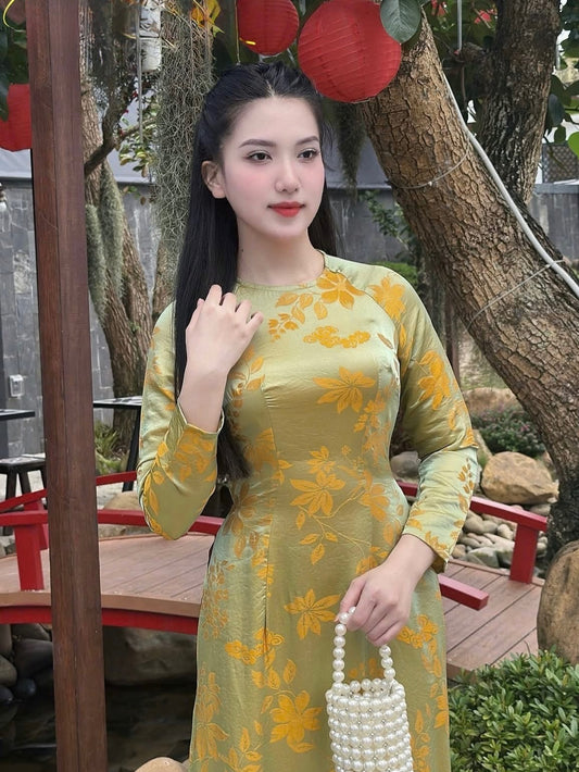 Traditional Hà Nam Silk Ao Dai Set – Antique Bronze
