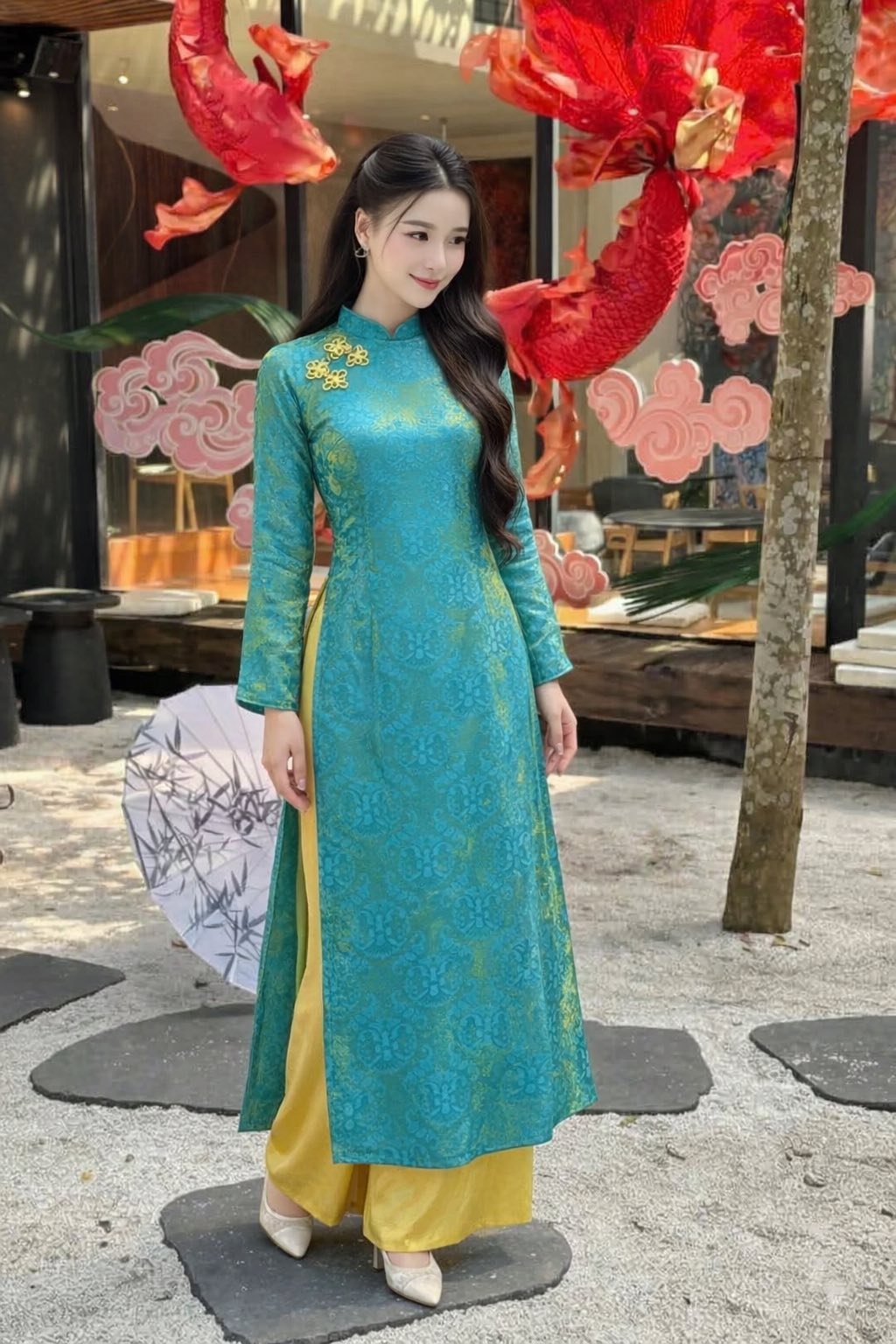 Tencel Silk Ao Dai Set – Jade Green