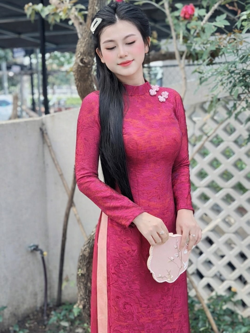 Traditional Silk Ao Dai Set – Lotus Pink