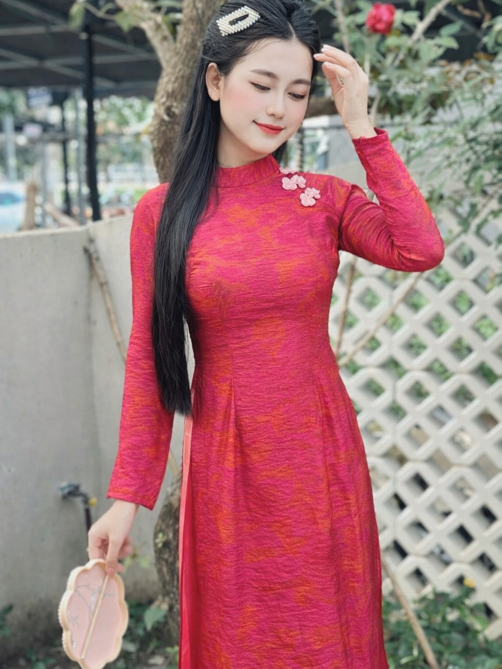 Traditional Silk Ao Dai Set – Lotus Pink