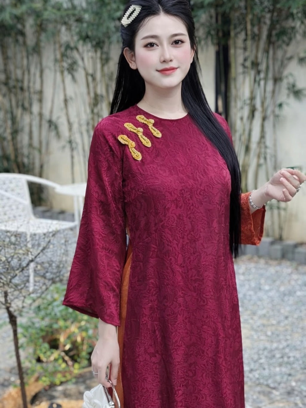 Modern Silk Ao Dai Set – Deep Beet Red