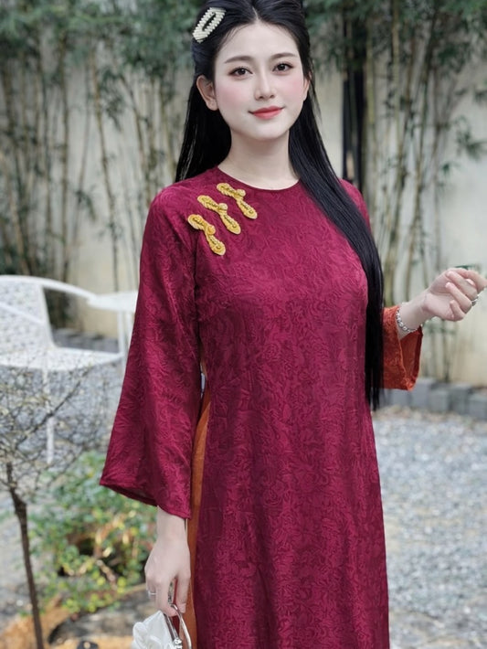 Modern Silk Ao Dai Set – Deep Beet Red