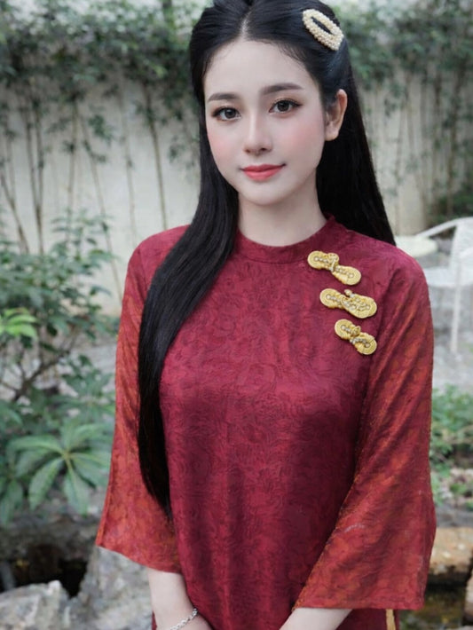 Modern Silk Ao Dai Set – Deep Beet Red