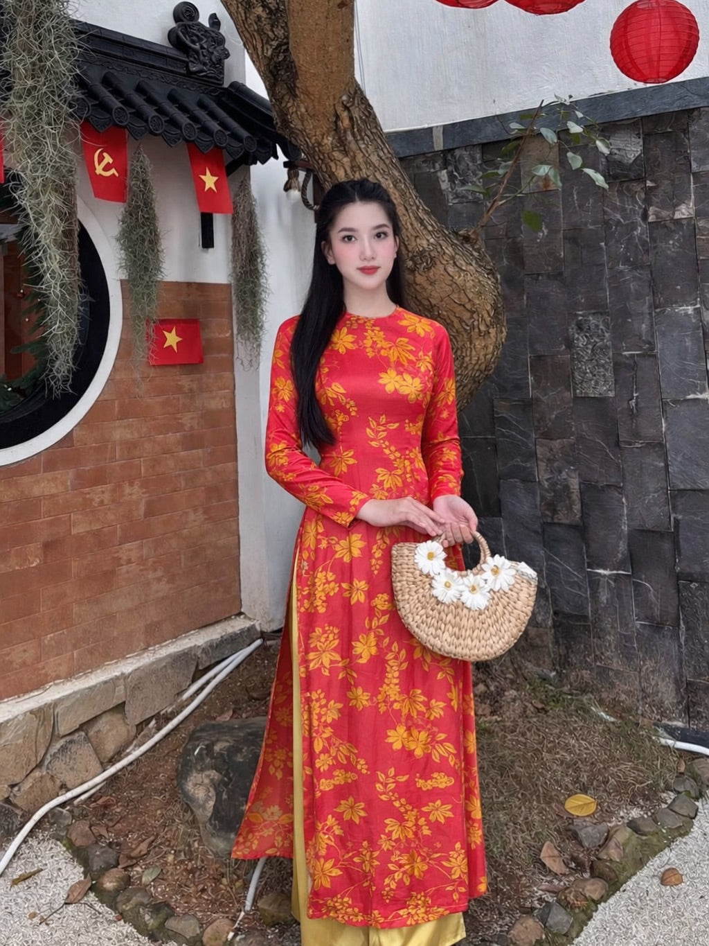 Traditional Hà Nam Silk Ao Dai Set – Natural Ivory