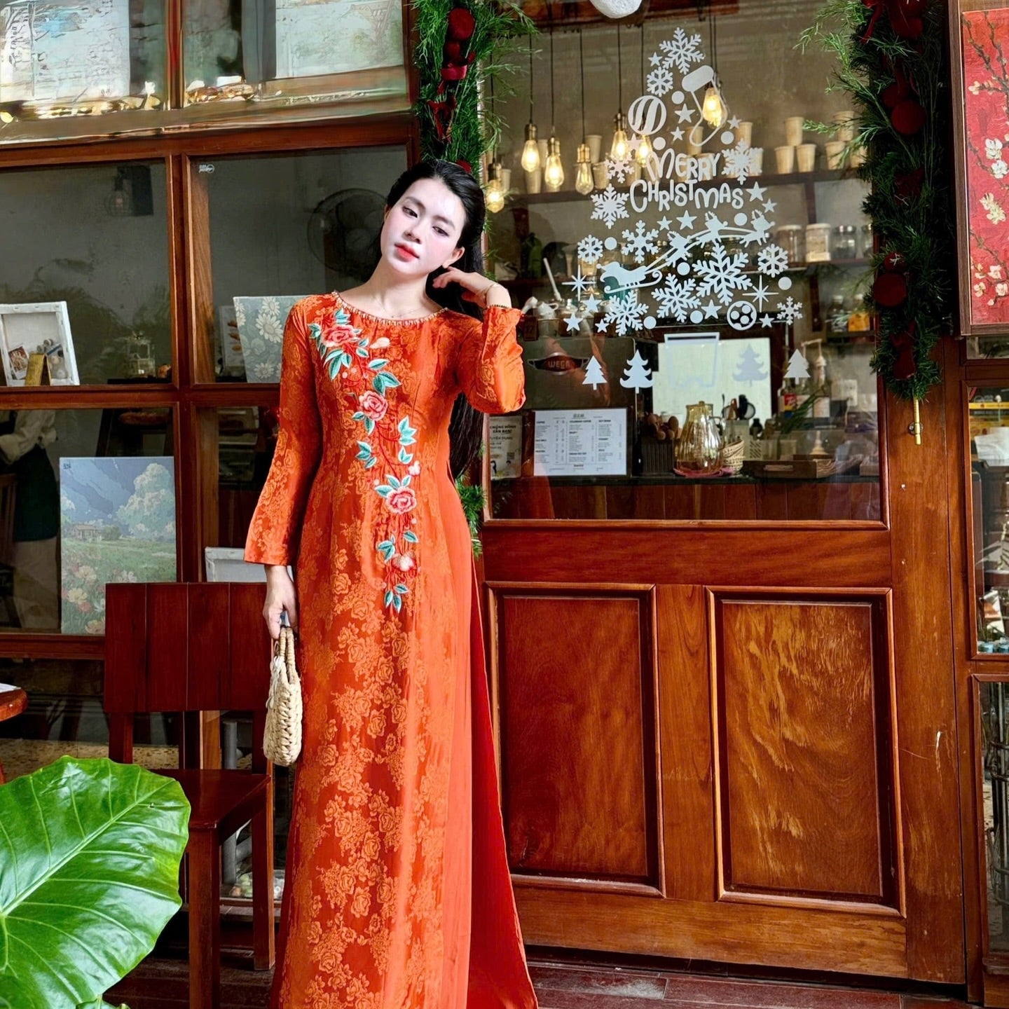 Traditional Silk Ao Dai Set – Tangerine Orange