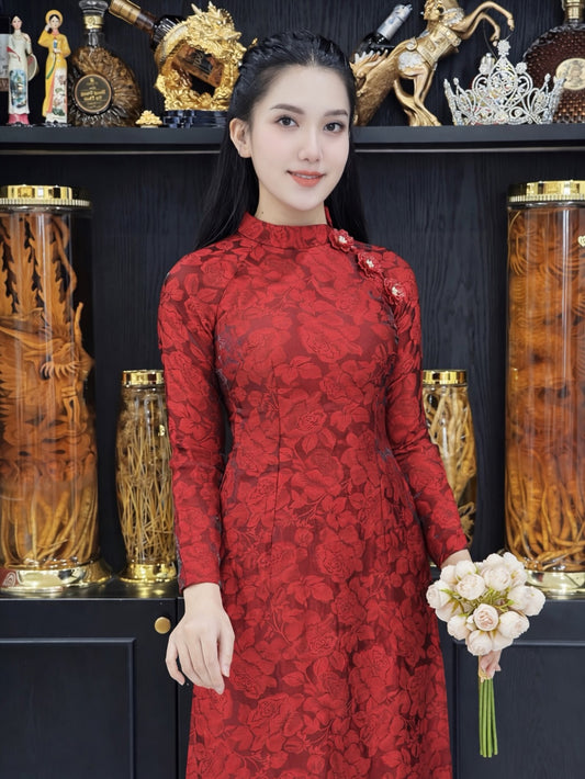 Tencel Silk Ao Dai Set – Ruby Red