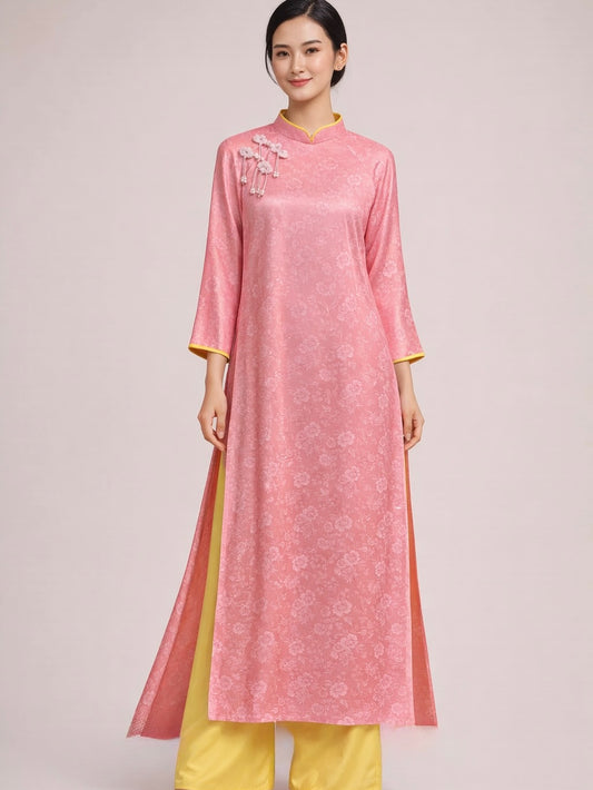 Modern Straight-Cut (Cách Tân) Ao Dai Set – Powder Pink