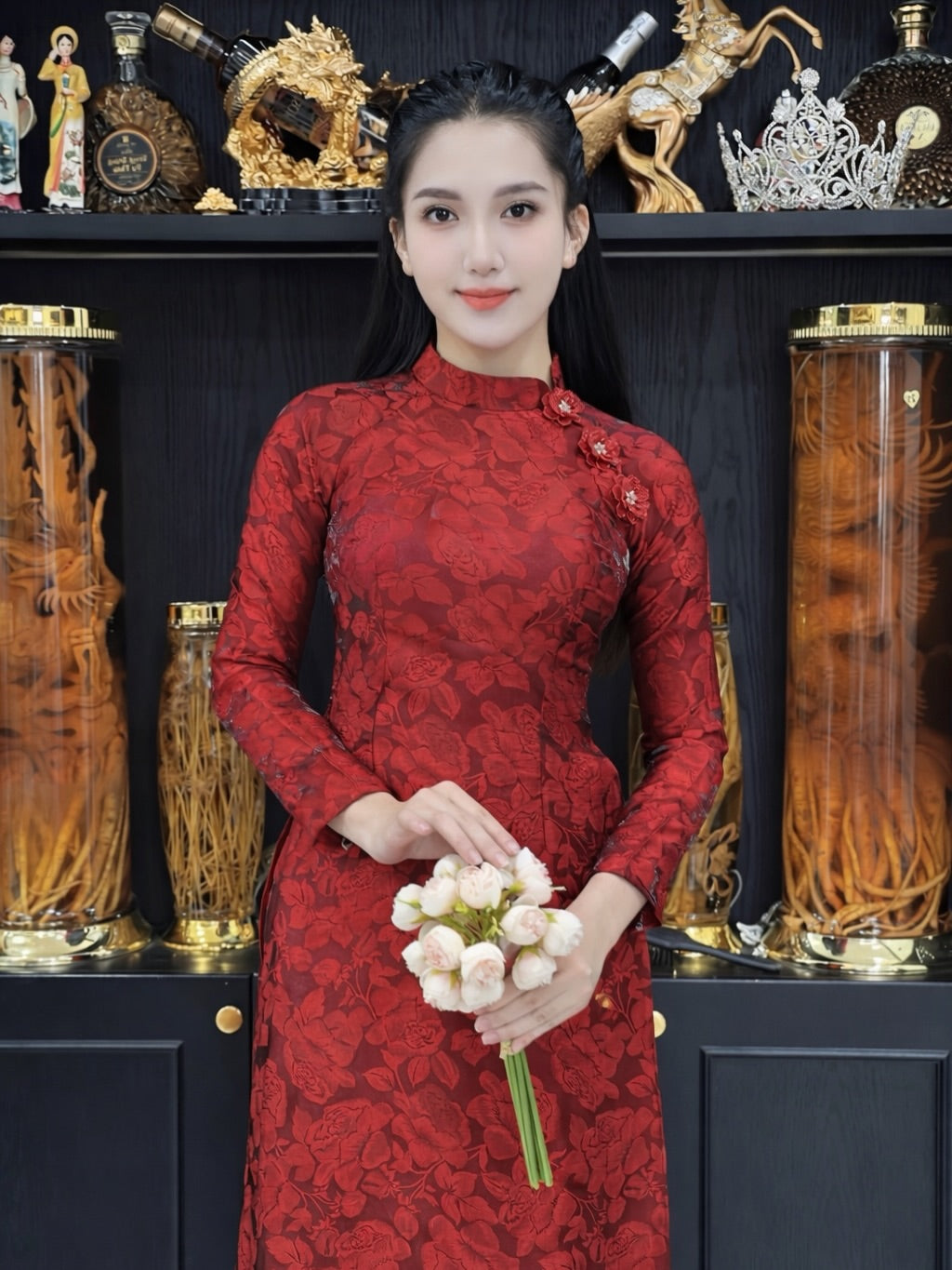 Tencel Silk Ao Dai Set – Ruby Red