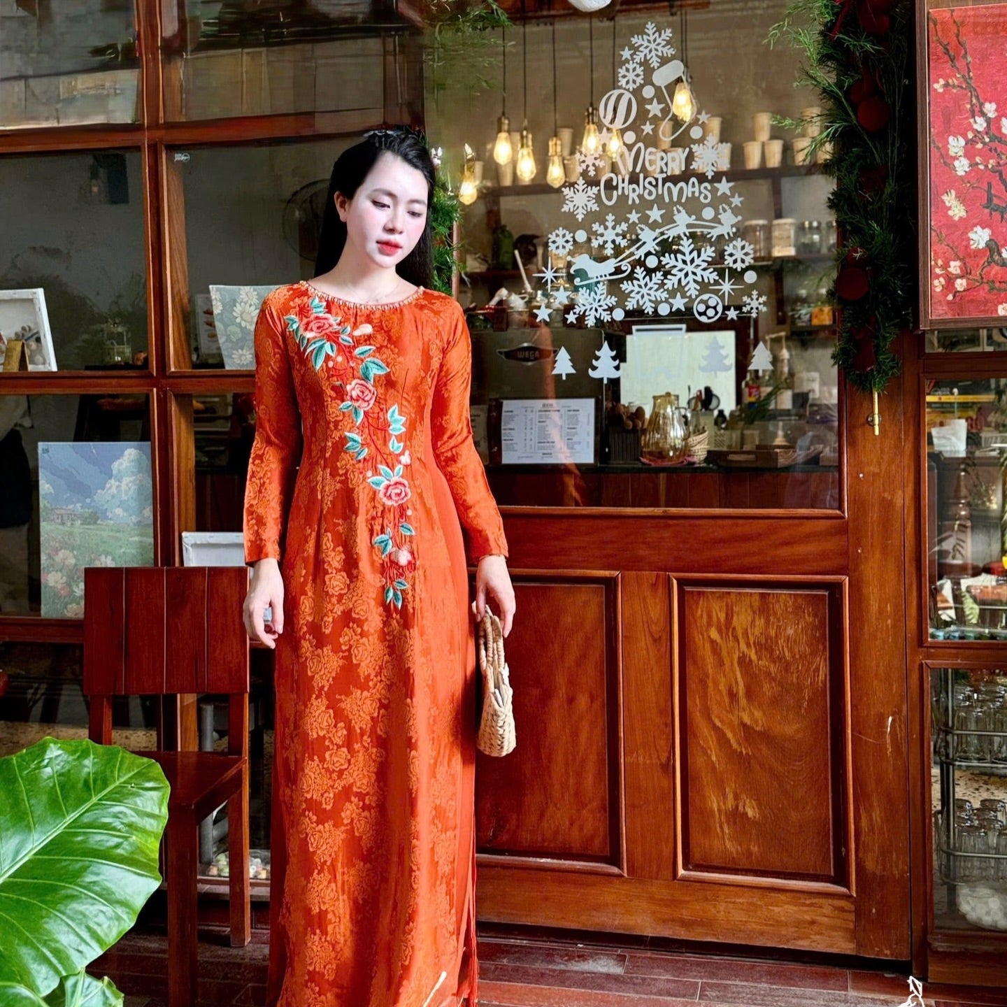 Traditional Silk Ao Dai Set – Tangerine Orange