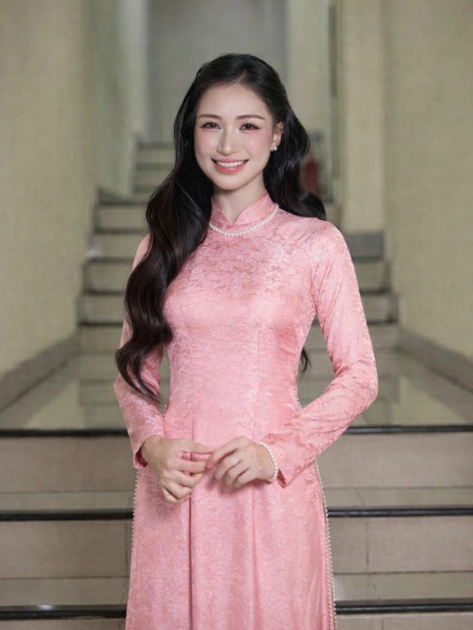 Traditional Silk Ao Dai Set – Blush Pink