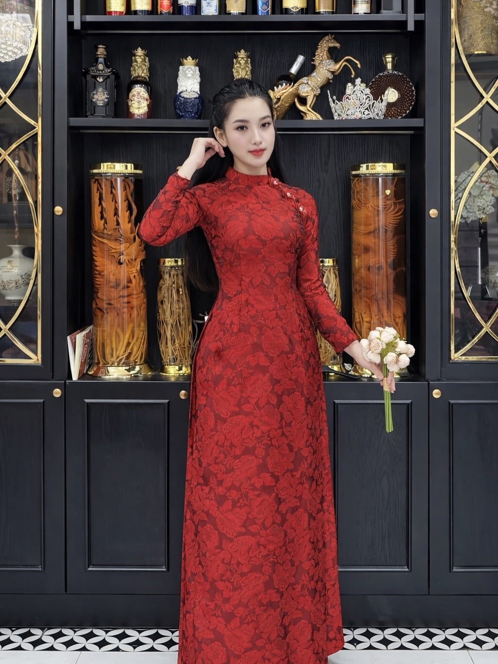 Tencel Silk Ao Dai Set – Ruby Red