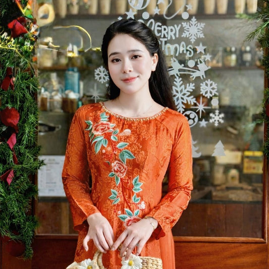 Traditional Silk Ao Dai Set – Tangerine Orange