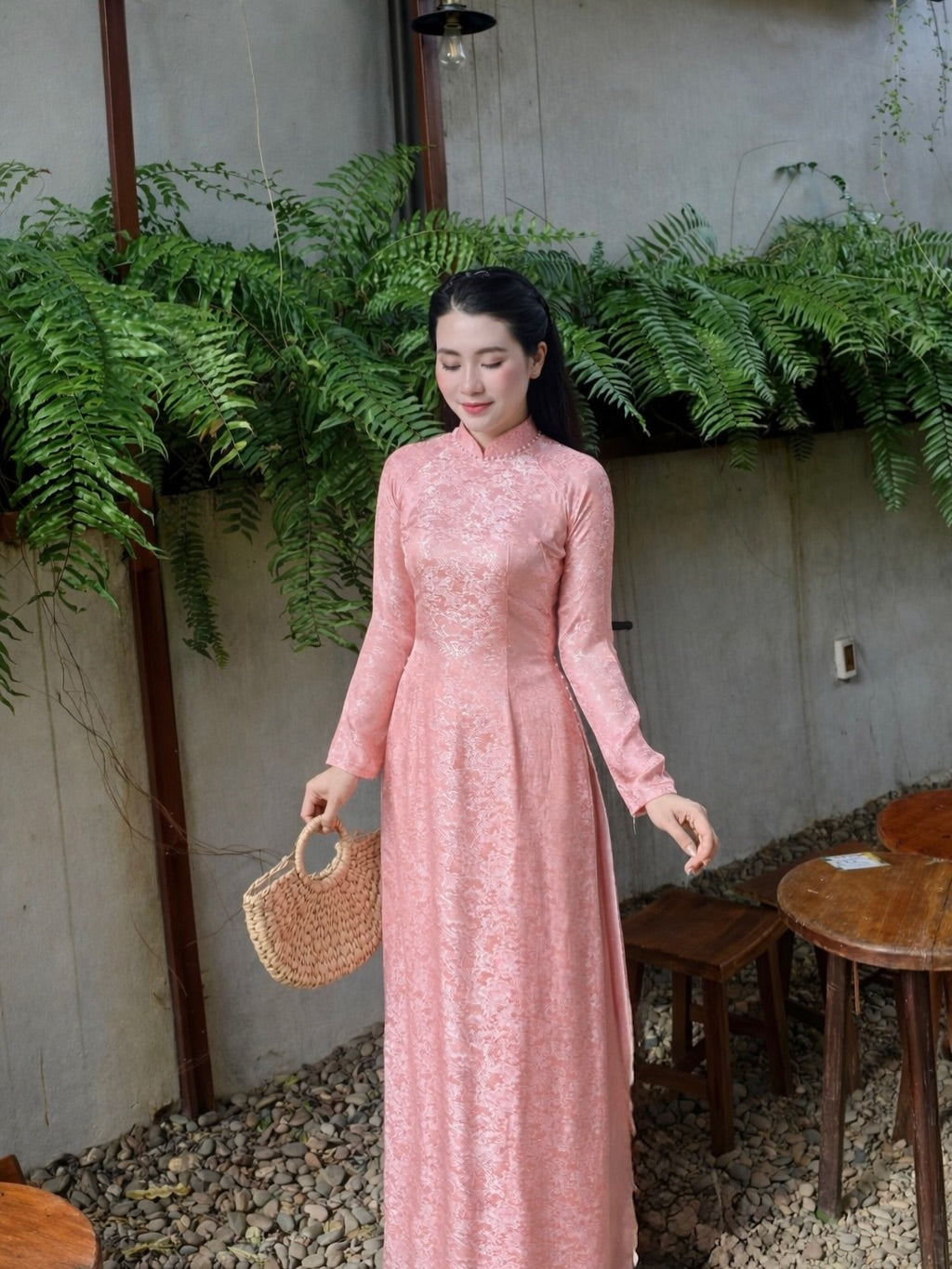 Traditional Silk Ao Dai Set – Blush Pink