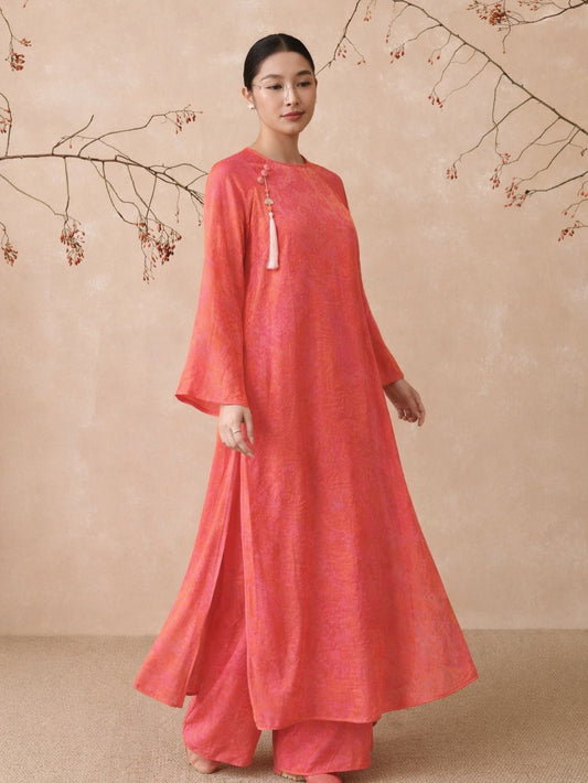 Tencel Silk Ao Dai Set – Peach Coral