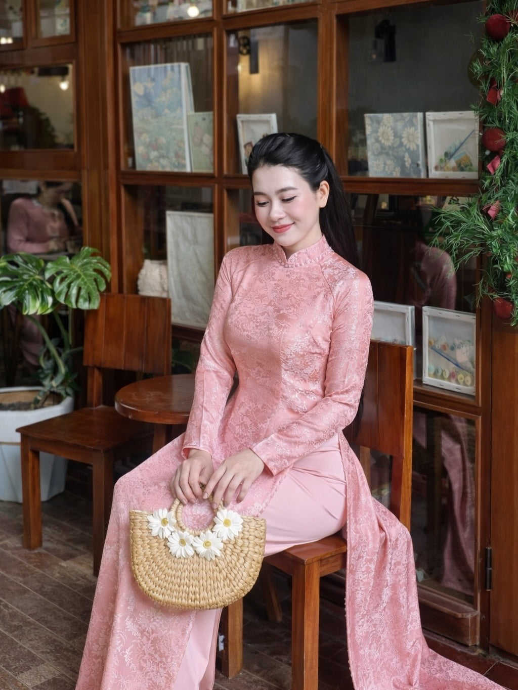 Traditional Silk Ao Dai Set – Blush Pink