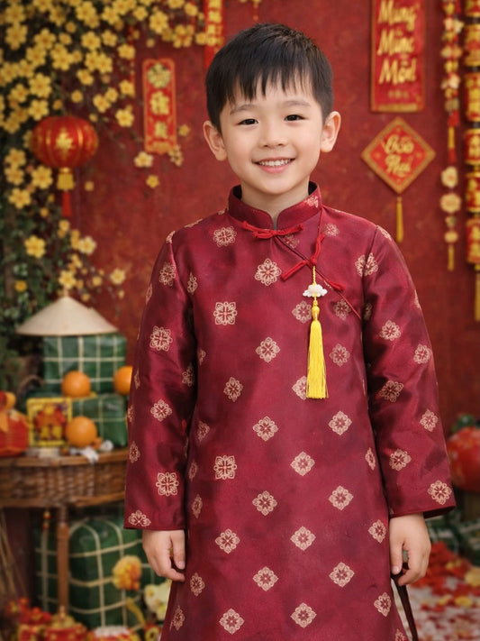 Boys' Traditional Silk Ao Dai Set – Celebration Red