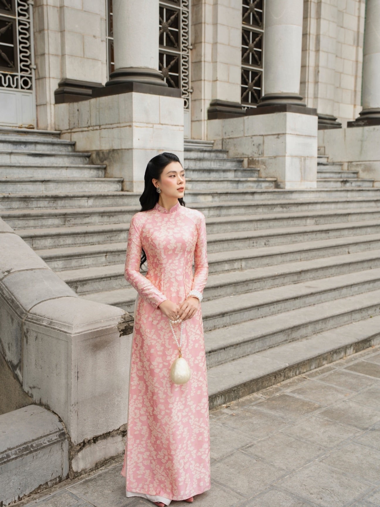 Brocade Silk Ao Dai Set – Rose Pink