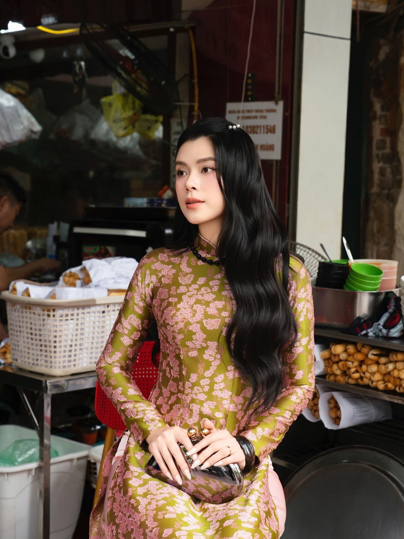 Traditional Silk Ao Dai Set – Olive Green