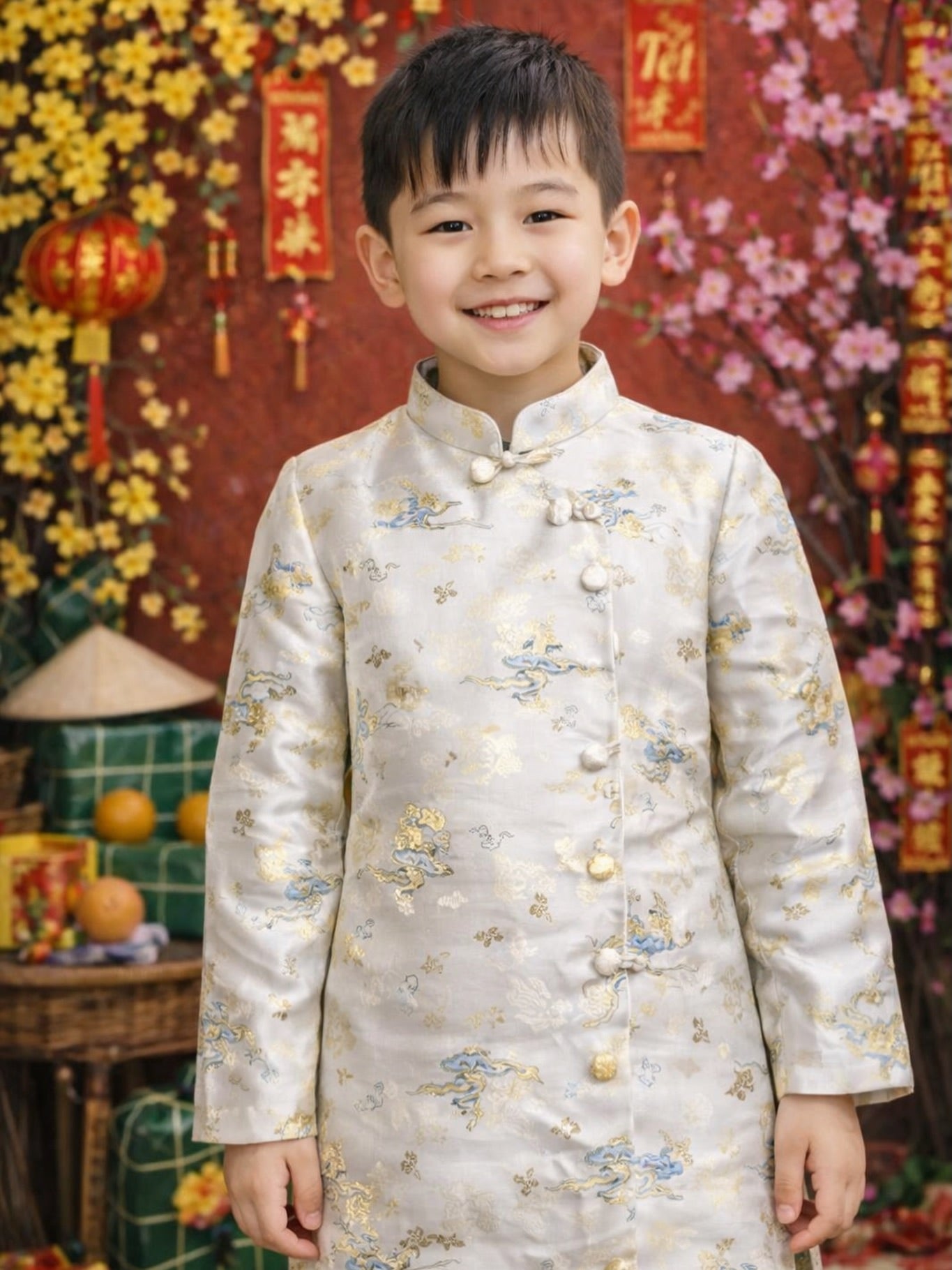 Boys' Traditional Silk Ao Dai Set – Pure White
