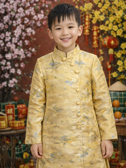 Boys' Traditional Silk Ao Dai Set – Bright Yellow