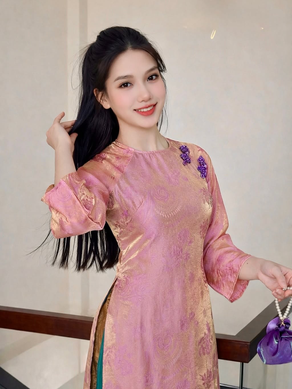 Modern 4-Panel (4 Tà) Tencel Silk Ao Dai Set – Rose Pink