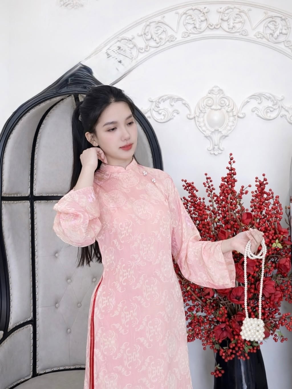 Modern 4-Panel (4 Tà) Tencel Silk Ao Dai Set – Soft Peach