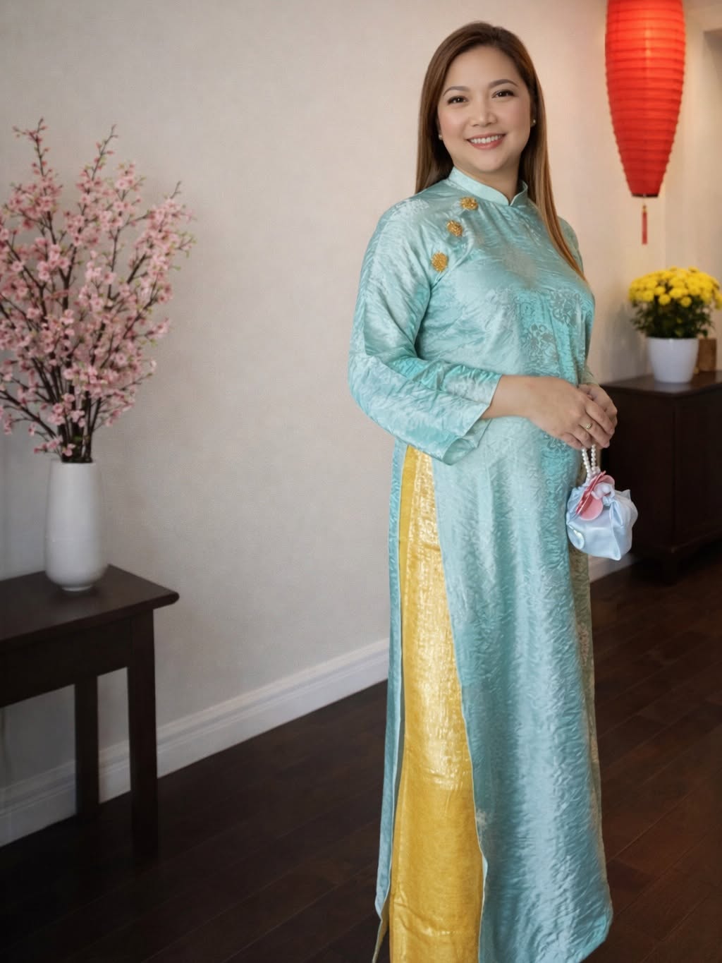 Tencel Silk Ao Dai Set – Light Sky Blue