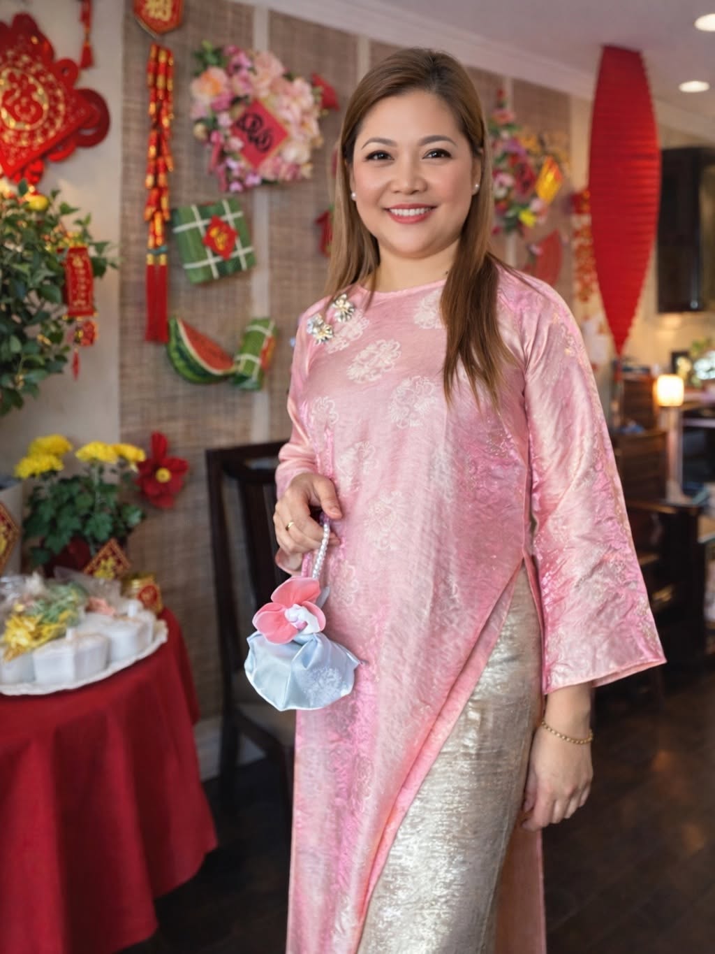 Tencel Silk Ao Dai Set – Soft Light Pink