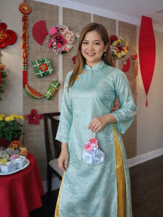 Tencel Silk Ao Dai Set – Light Sky Blue
