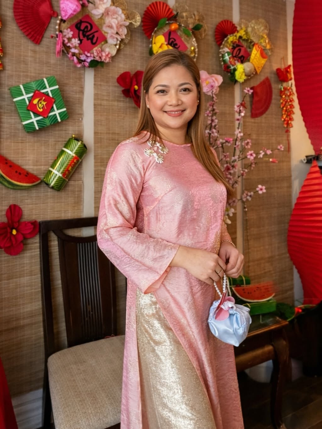 Tencel Silk Ao Dai Set – Soft Light Pink