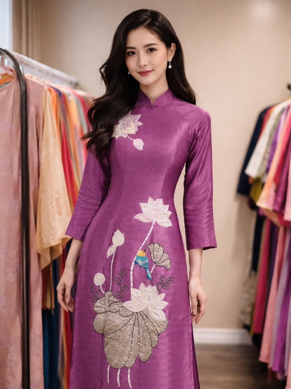 Traditional Silk Ao Dai Set – Plum Purple