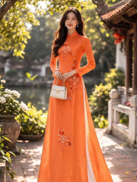 Traditional Silk Ao Dai Set – Sunset Orange