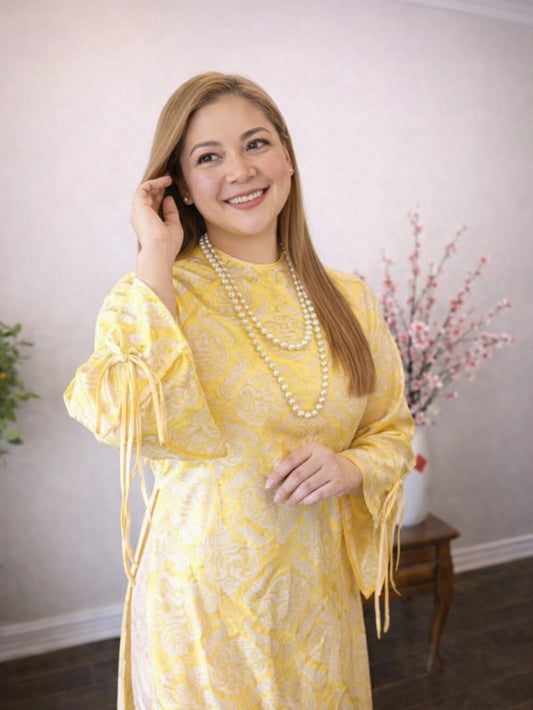 Tencel Silk Ao Dai Set – Pastel Light Yellow