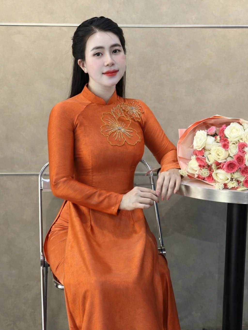 Indo Silk Ao Dai Set – Copper Orange