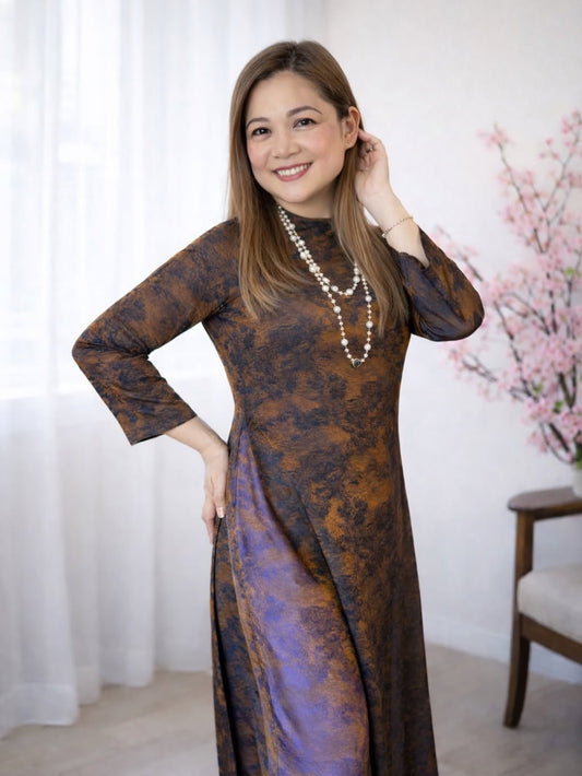 Tencel Silk Ao Dai Set – Antique Bronze