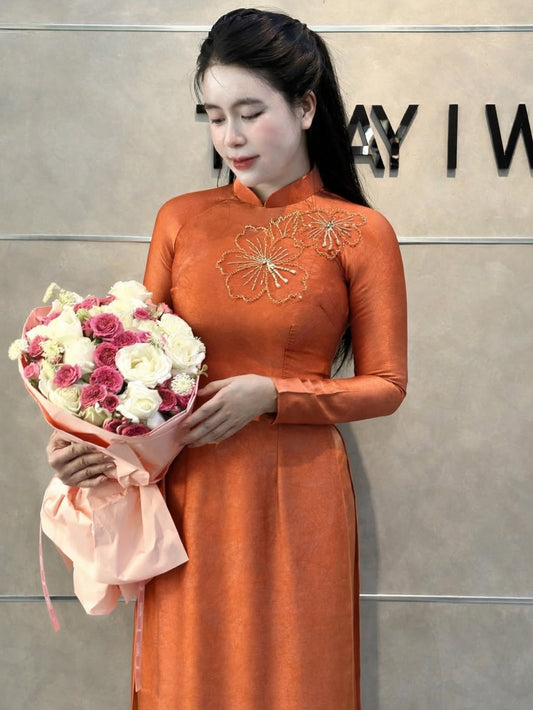 Indo Silk Ao Dai Set – Copper Orange