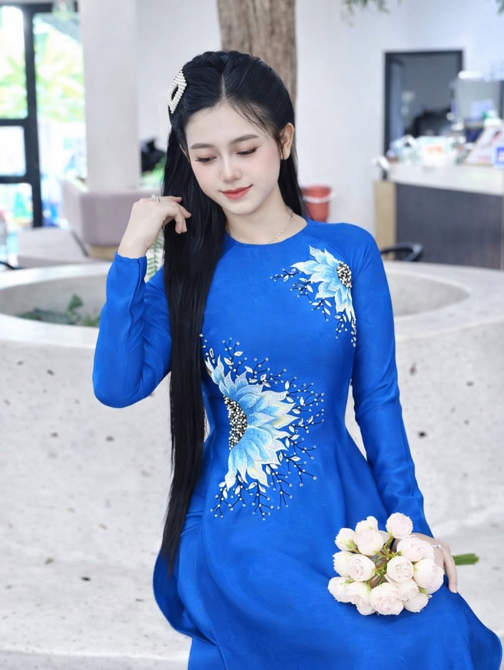 Indo Silk Traditional Ao Dai Set – Sapphire Blue