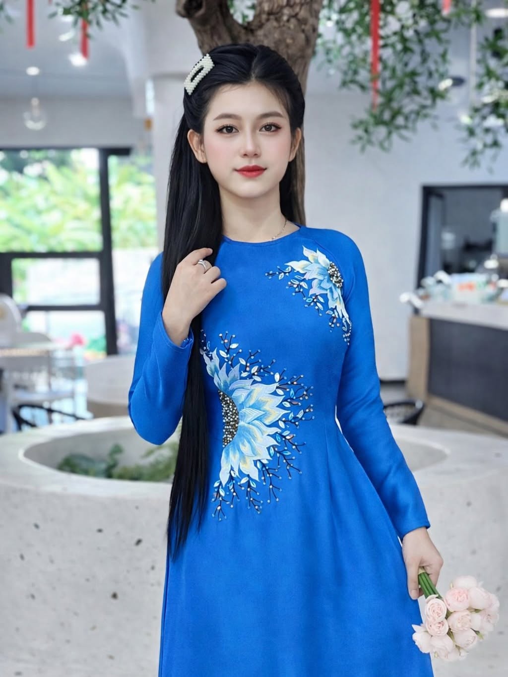 Indo Silk Traditional Ao Dai Set – Sapphire Blue